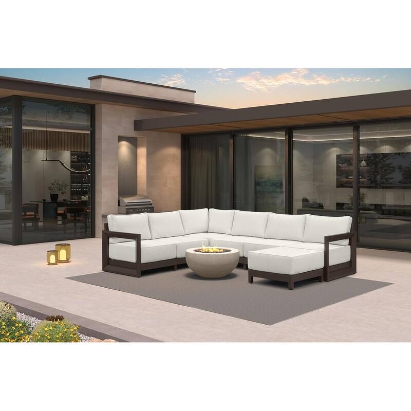 PURPLE LEAF Caesar U-Shaped White Outdoor Couch with 9.6" Thick for Yard Porch Deck Patio Conversation Sets - 6 Seats+1 Ottoman - U-shaped