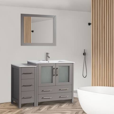 Vanity Art 42 Inch Single Sink Bathroom Vanity Set 5 Dove-Tailed Drawers 1 Cabinets 1 Shelf, Soft-Closing Doors with Free Mirror