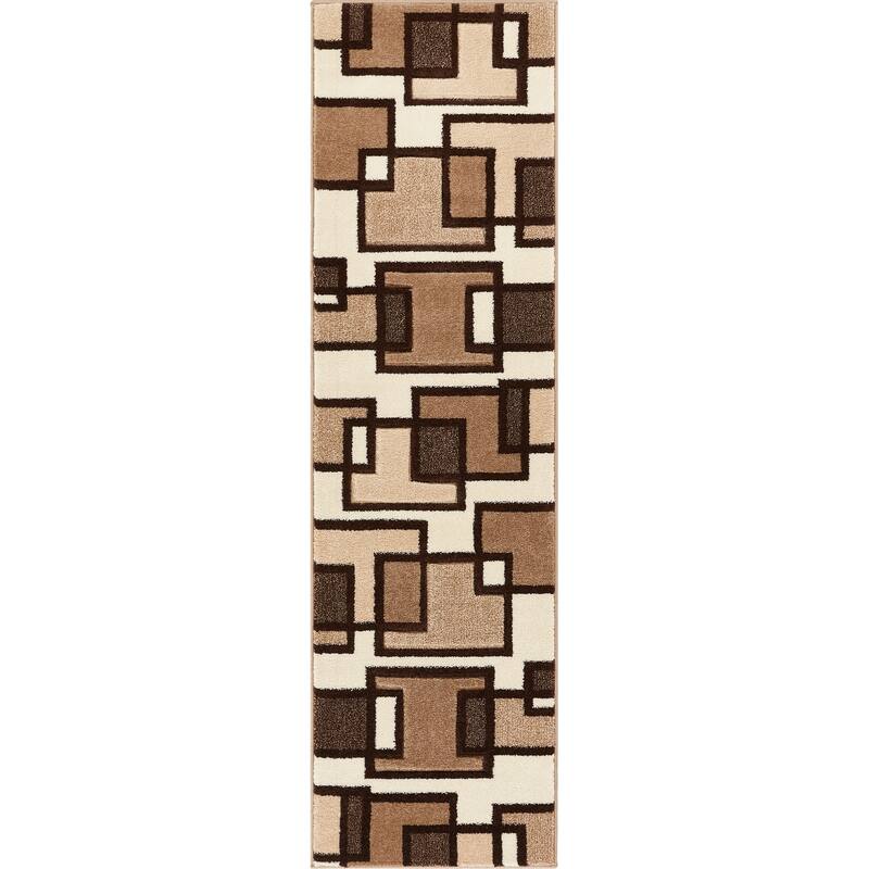 Well Woven Ruby Imagination Squares Modern Geometric Area Rug - 2' x 7' - Cream - Runner