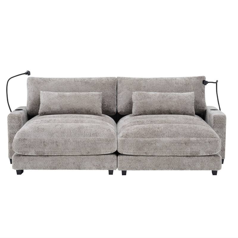 Chaise Lounge Chair Upholstered Modular Sofa with Cup & Phone Holders