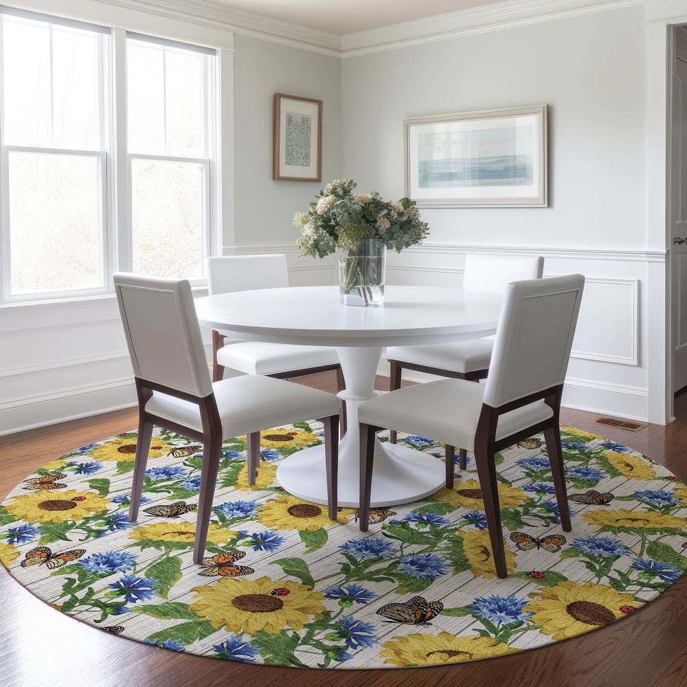 Premium Washable Super Soft Sunflower Butterfly Garden Mayfield Rug