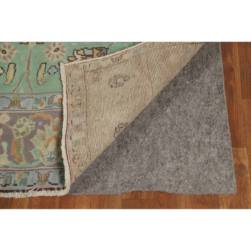 Hand Knotted Oriental 100% Wool Carpet Traditional All-Over Green Tabriz Area Rug - 10' 10'' X 8' 7''