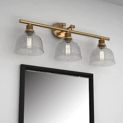3 Light Vanity Light in Satin Gold with Clear Seedy Glass - W:31.30*H:10.51*E:8.82
