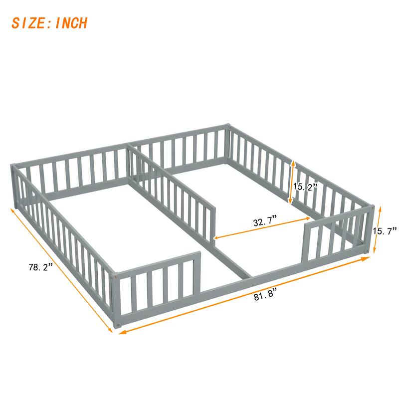 Nestfair Double Twin Floor Bed with Fence, Guardrails, without door