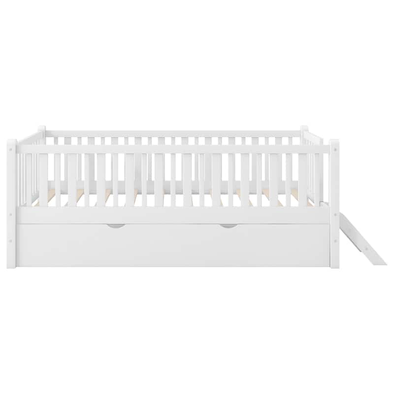 Twin Platform Bed with Slide-Out Trundle & Guardrails by Harper&Bright Designs