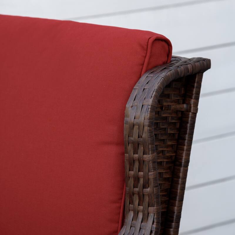Outdoor Rattan Rocking Chair with Thick Cushions and Steel Frame for Garden Porch or Deck - 34.25" W x 28.25" D x 36.5" H