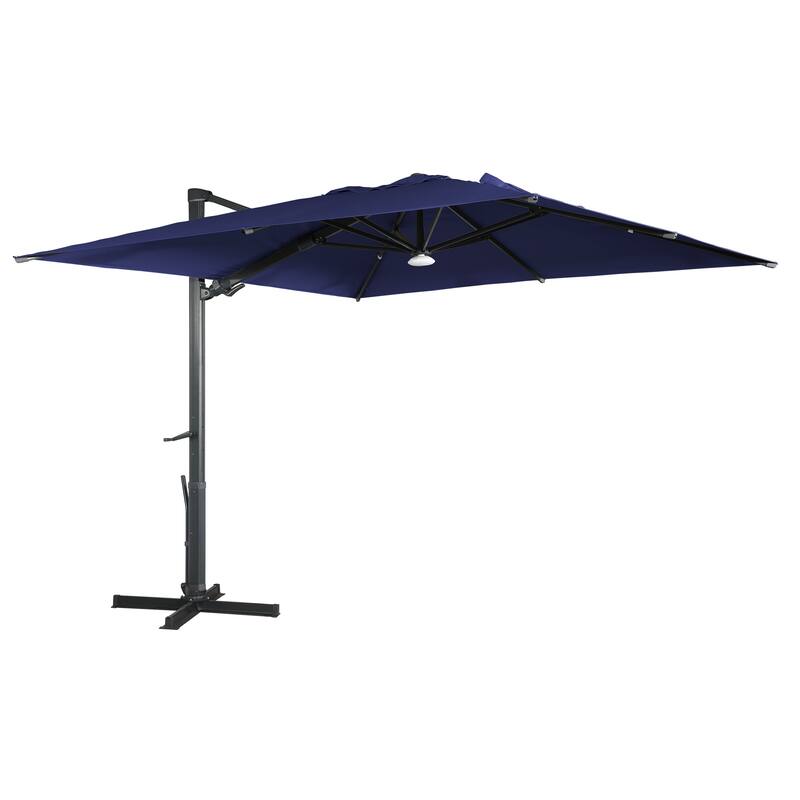 10FT Patio Square Cantilever Market Umbrella with Bluetooth Lights - Navy Blue