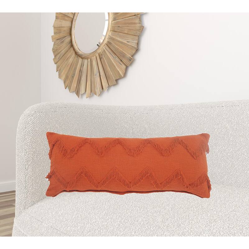 HomeRoots 14" X 36" Orange 100% Cotton Zippered Pillow
