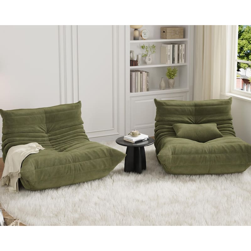 69 Inch Teddy Velvet Bean Bag Loveseat Sofa, Deep Seat Floor Couch - Green
