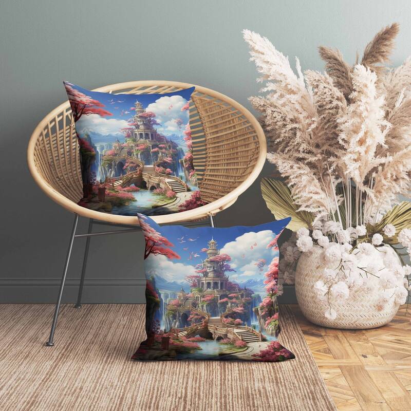 Wonderland Whispers Faux Suede Reversible Throw Pillow Pink and Blue