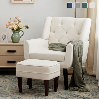 HUIMO Fabric Arm Chair Accent Chair and Ottoman Set Grey/ Beige/ Blue/ Dark Teal