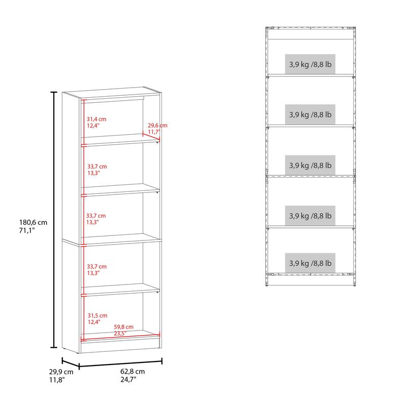 Stained Walnut Bookcase with Open Storage and 5 Shelves