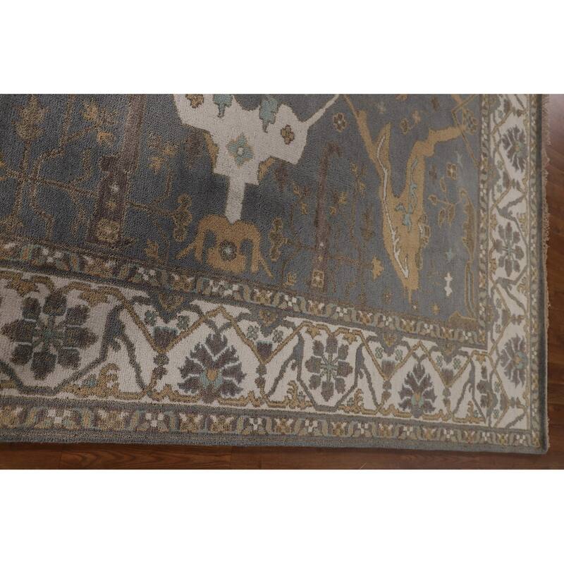 Gray Oushak Indian Area Rug Hand-Knotted Wool Carpet - 8'1"x 9'9"