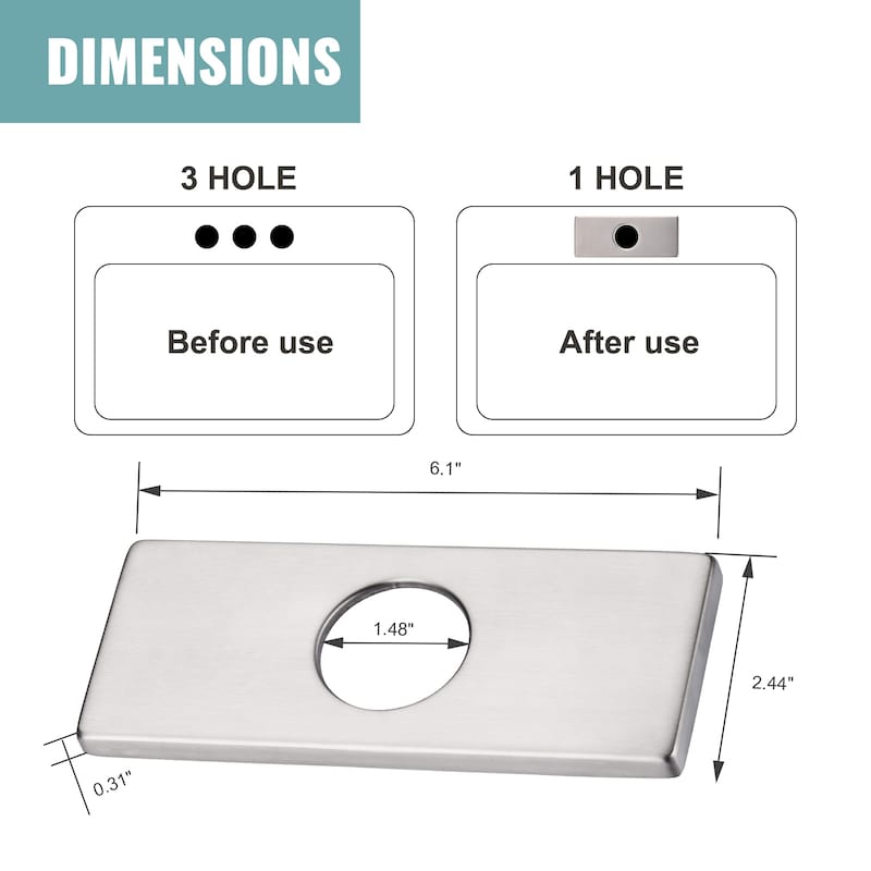 WOWOW 304 Stainless Steel Faucet Deck Plate Fits 1 to 3 Hole Sinks