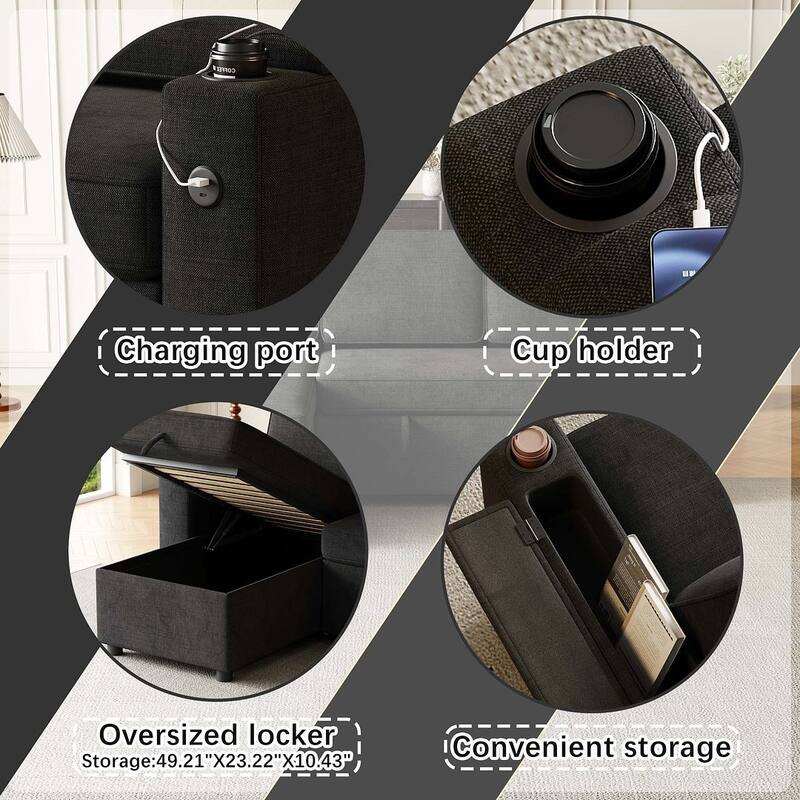 85.8" Upholstery Sleeper Sectional Sofa Pull Out Sofa Bed with Storage Space