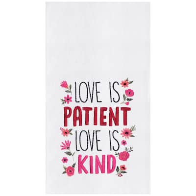 Love Is Patient & Kind Embroidered Cotton Flour Sack Kitchen Towel