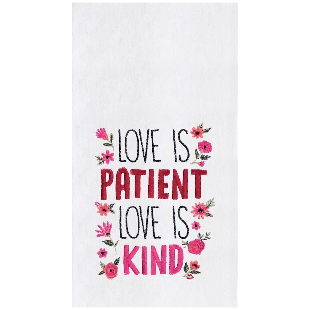 Love Is Patient & Kind Embroidered Cotton Flour Sack Kitchen Towel