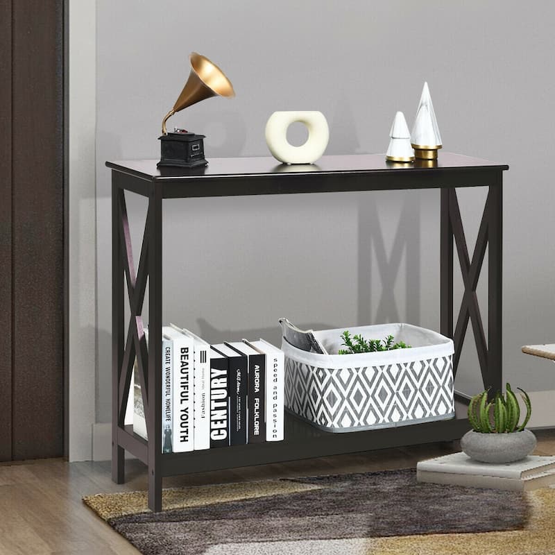 Space-Saving Console Table with Modern X-Shape and Large Shelves Perfect for Entryway or Living Room