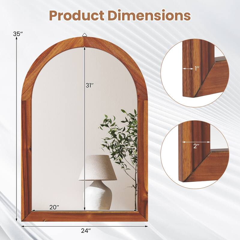 Gymax 24'' x 35'' Rustic Wall Mounted Decorative Mirror w/Solid Acacia