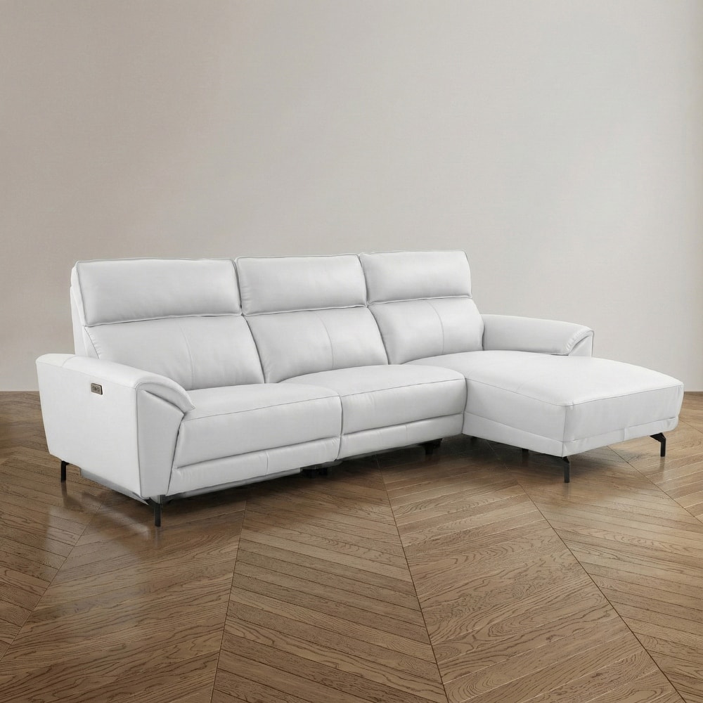 Furniture of America Fynae Modern Leather L-Shaped Sectional Recliner with Chaise and USB Ports
