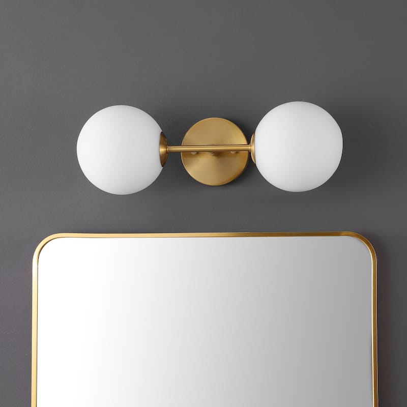 SAFAVIEH Rakhee 2-Light Globe Bathroom Vanity Wall Sconce (LED Bulbs Included) - 17.5 In. W x 7 In. D x 6 In. H - 18Wx7Dx6H
