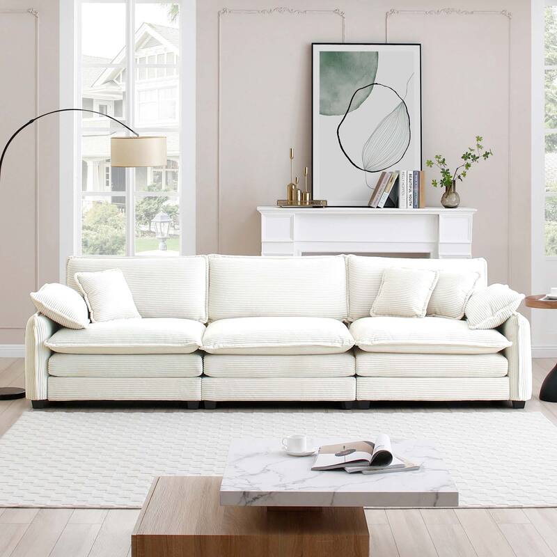 Ergonomic 3-Seater Corduroy Sofa Set with Throw Pillows