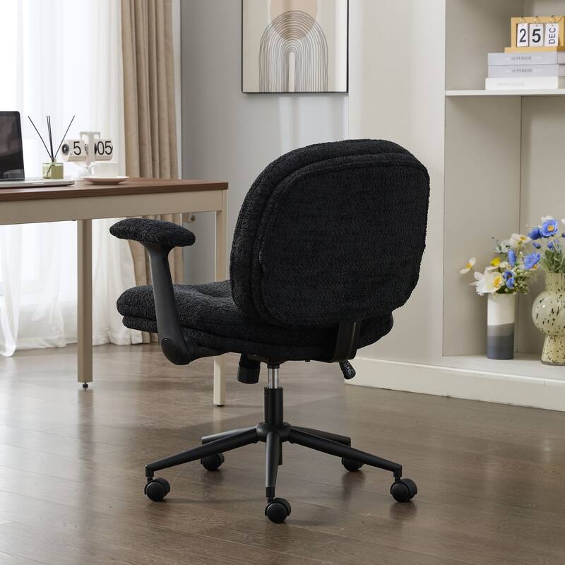 Wide Comfort Swivel Chair for Women, Black Cross-Legged Chair