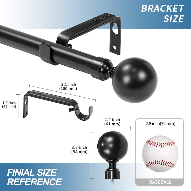 1-inch Diameter Steel Ball Adjustable Single Drapery Curtain Rod