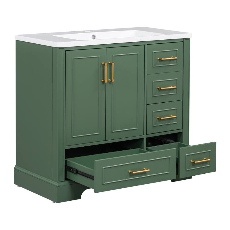 36 inch Solid Wood Traditional Bathroom Vanity with Ceramic Sink and Four Drawers