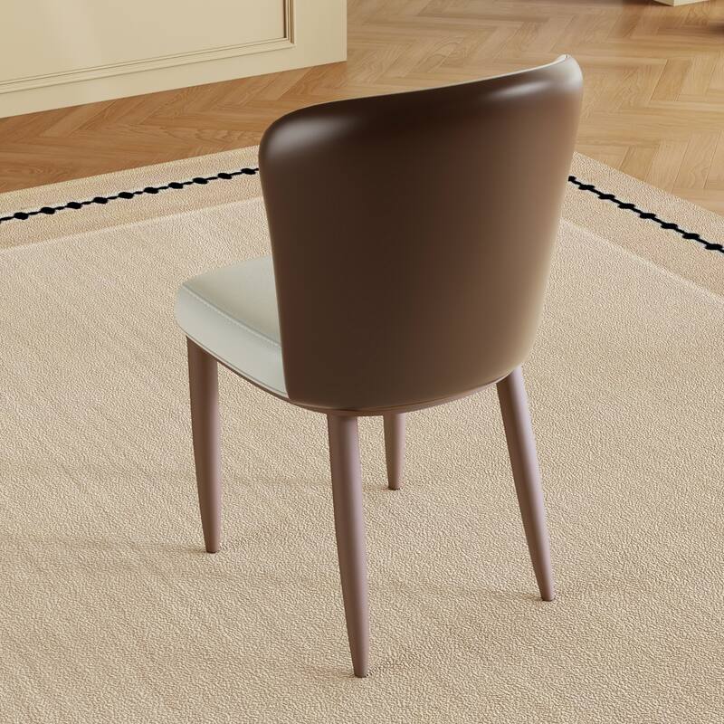 PU Leather Dining Chairs Set of 2, Ergonomic Upholstered Lounge Chair, Accent Chair with Curved Backrest & Carbon Steel Legs