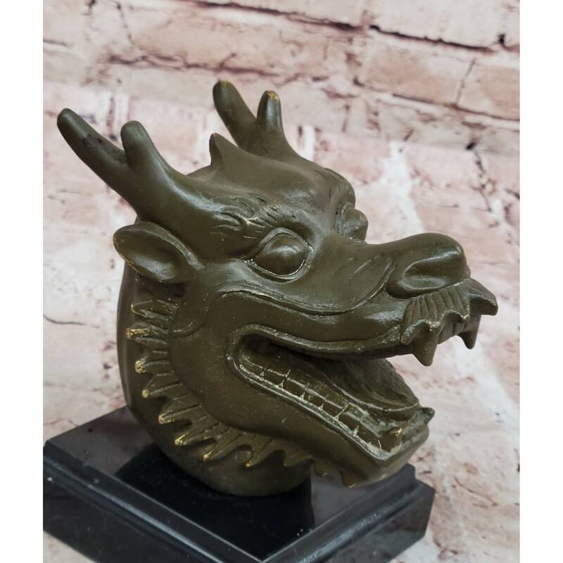 Bronze Dragon Head Bust On Marble Base – Chinese Zodiac Sculpture