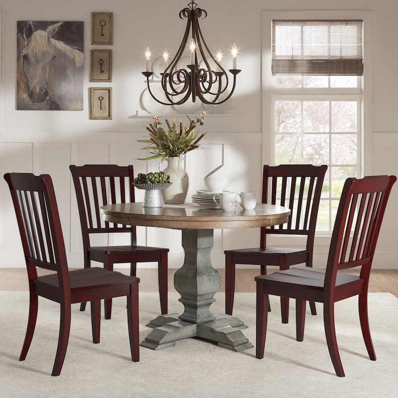 Eleanor 5-pc. Round Sage Green Wood Dining Set by iNSPIRE Q Classic - Antique Sage Green Table - Berry Red Chairs