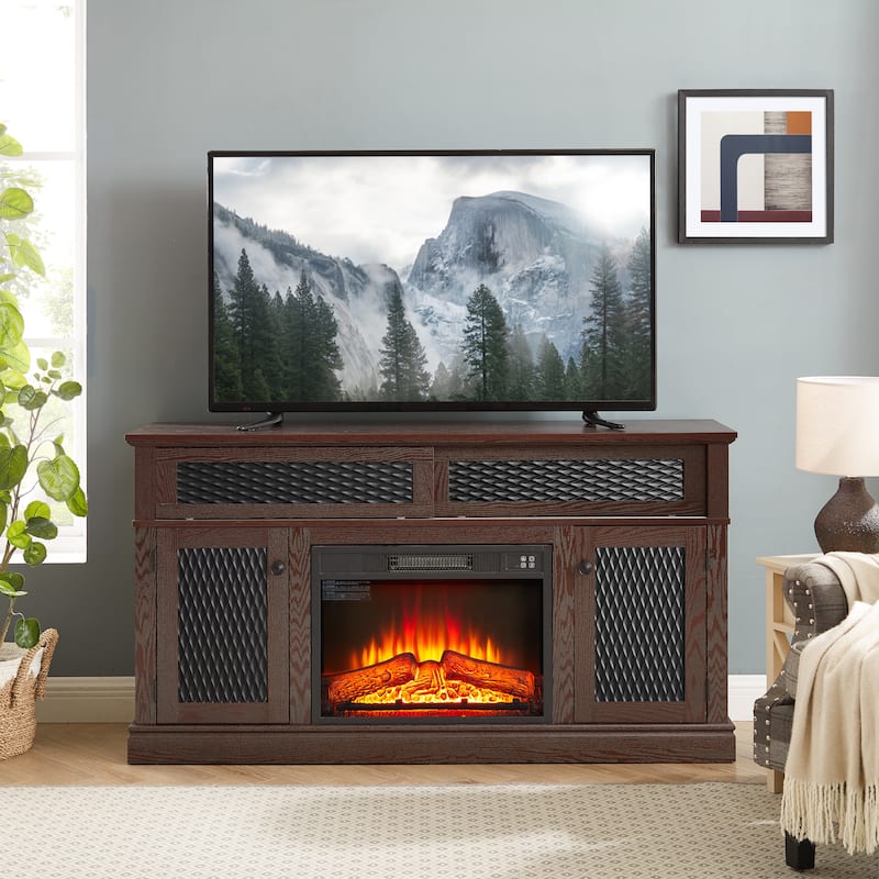 Embossed Pattern TV Stand for TVs Up to 65", Fireplace TV Stand with Storage Cabinet