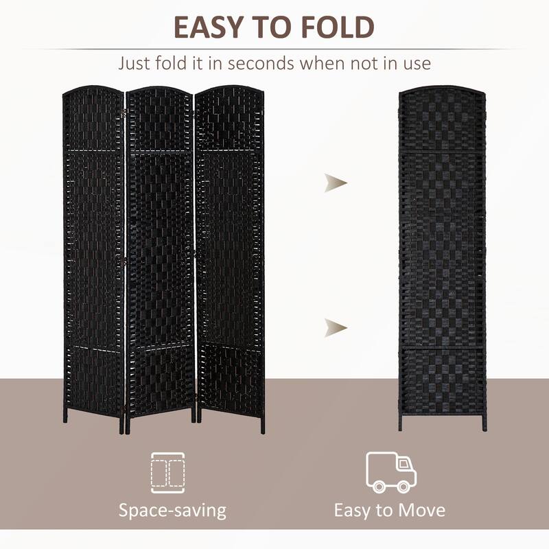6' Tall Wicker Weave 6 Panel Room Divider Privacy Screen