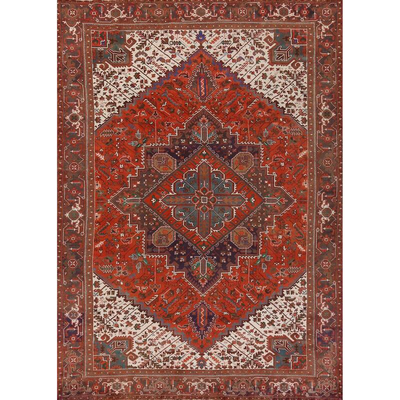 Hand Knotted Oriental 100% Wool Carpet Traditional Medallion Oranges & Rust Heriz Area Rug - 12' 9'' X 9' 10''