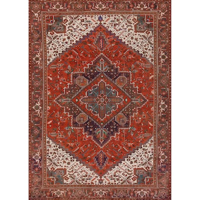 Hand Knotted Oriental 100% Wool Carpet Traditional Medallion Oranges & Rust Heriz Area Rug - 12' 9'' X 9' 10''