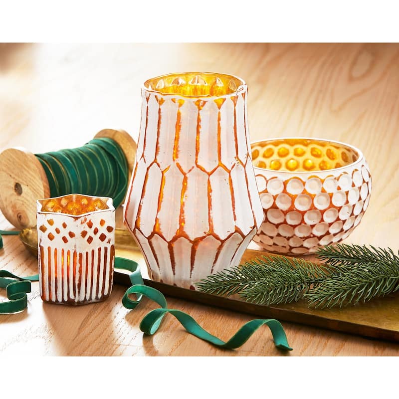 Celia Handcraft Blown Glass Gold Tealight Candle Holder Tabletop Mantel Centerpiece Decoration 3.5 inch