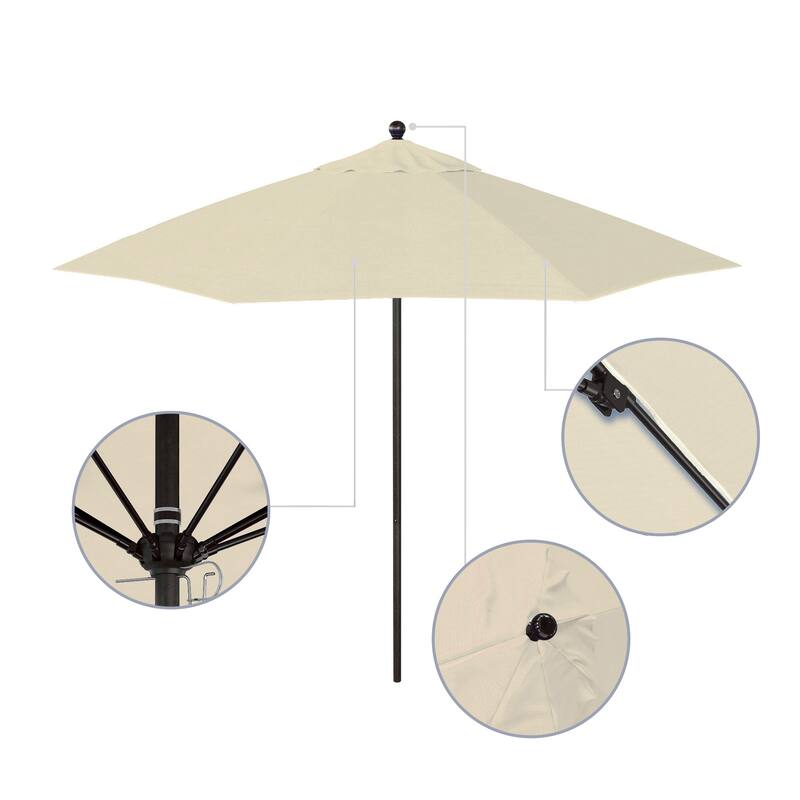 California Umbrella 9' Rd. Aluminum Frame, Fiberglass Rib Market Umbrella, Push Open, Bronze Finish, Pacifica Fabric