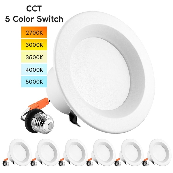 Luxrite 4" LED Recessed Can Lights, Color Selectable 2700K | 3000K | 3500K | 4000K | 5000K, Dimmable, 750 Lumens, 6-Pack. Opens flyout.