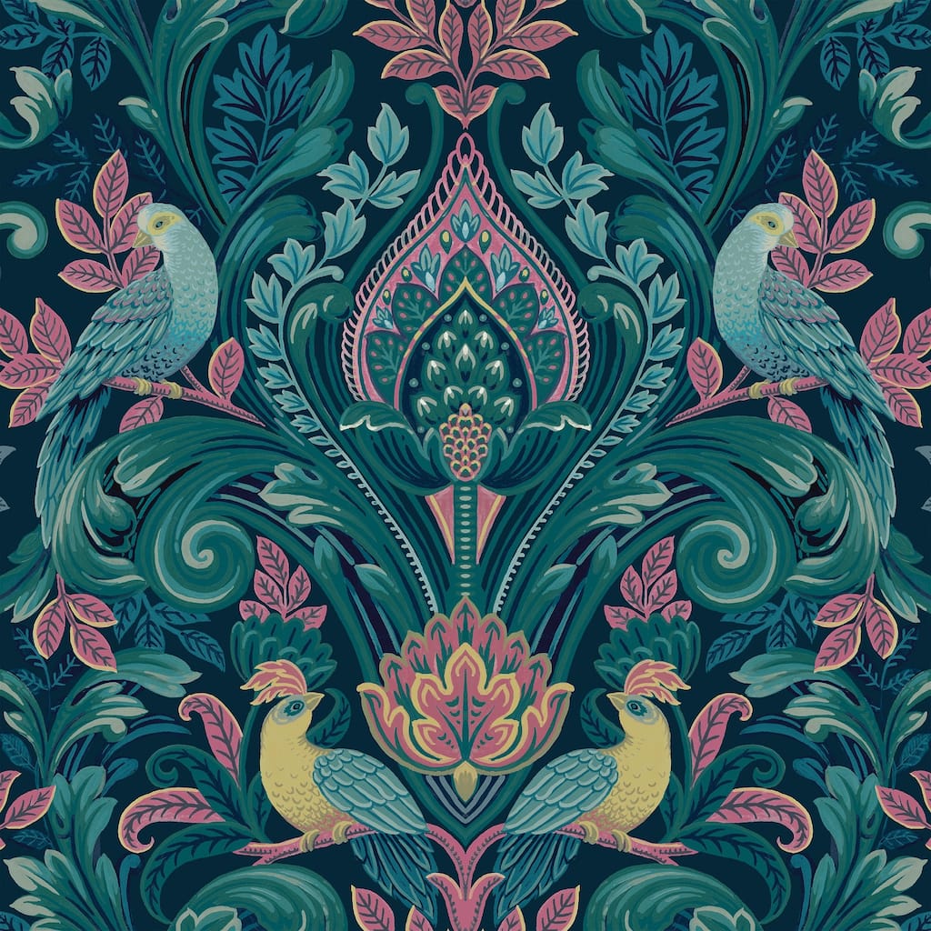 Galerie Wallcoverings Arcadia Collection Damask Bird Medallion Matte Finish Vinyl on Non-woven Wallpaper Roll