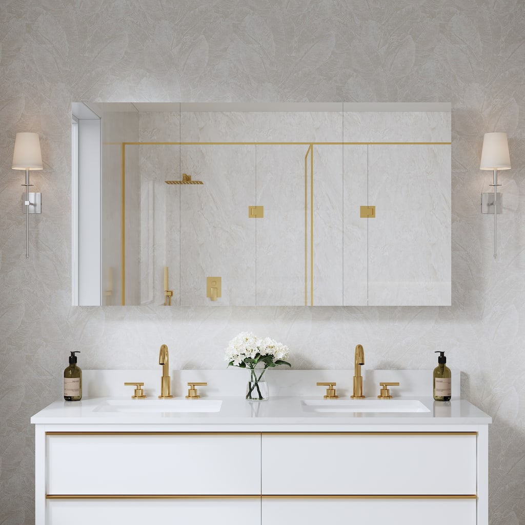 56''/64''W X 30''H Recessed Or Surface Wall Mount Bathroom Medicine Cabinet With Adjustable Glass Shelves