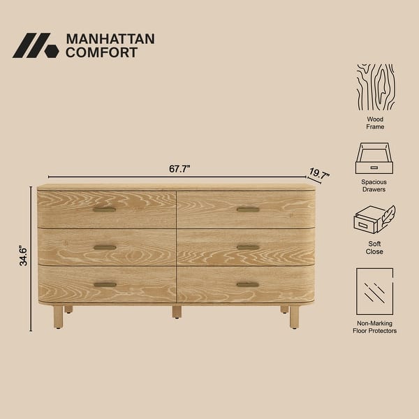 dimension image slide 0 of 4, Manhattan Comfort Solara 68" Solid Wood Dresser (6-Drawer)