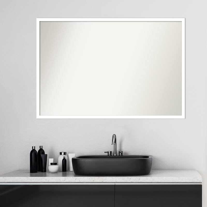 Non-Beveled Wood Bathroom Wall Mirror - Svelte White Frame