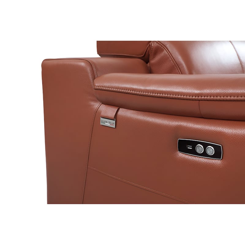 HomeRoots 86" Camel Italian Leather USB Reclining Sofa With Silver Legs