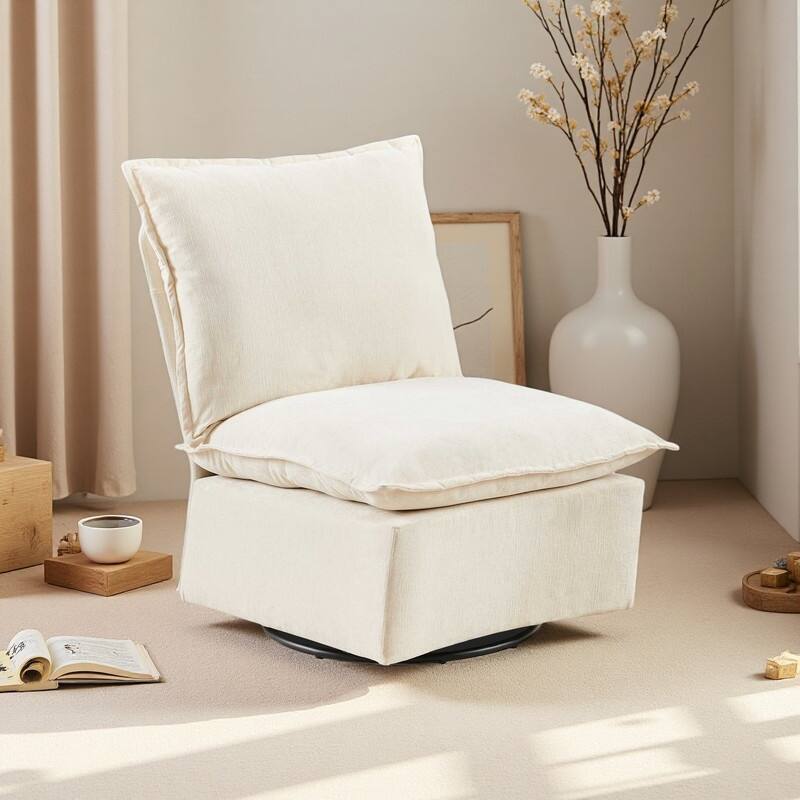 Chenille 360° Swivel Detachable Sofa Chair with Metal Base - Off White