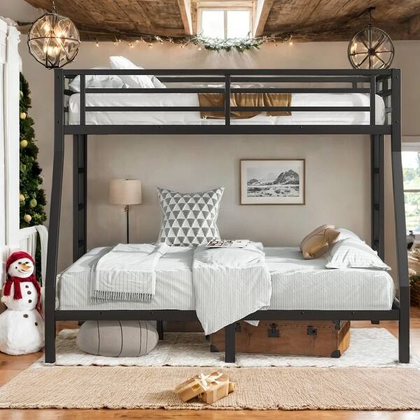 slide 2 of 9, Stable and Safe Twin over Full Bunk Bed with Under-Bed Storage and Guardrails for Bedroom Black