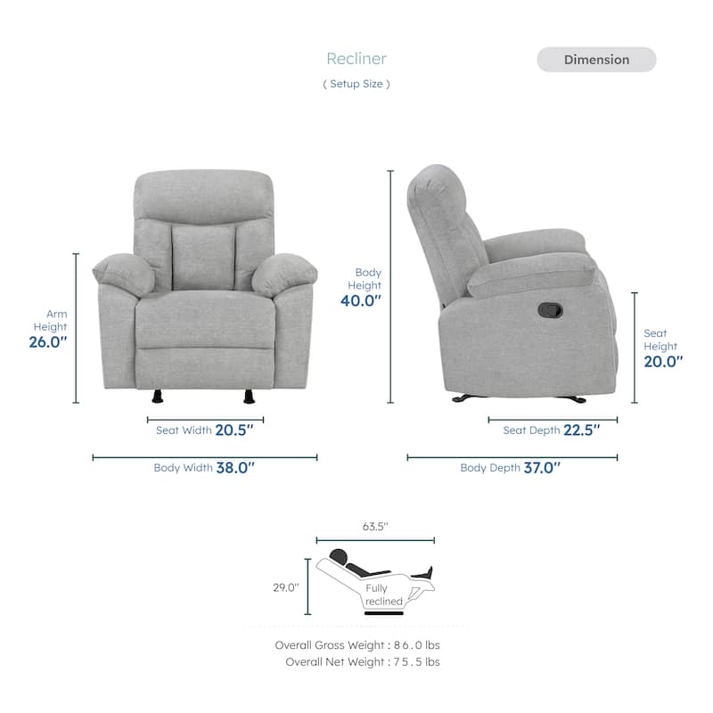 Alpina 38" Chenille Manual Rocker Recliner - Gentle Rocking Motion