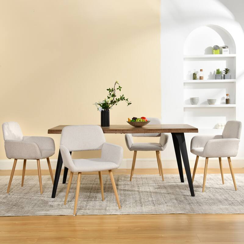Homy Casa 5-Piece Dining Set with Upholstered Armchairs and Rectangular Table - Brown - Beige