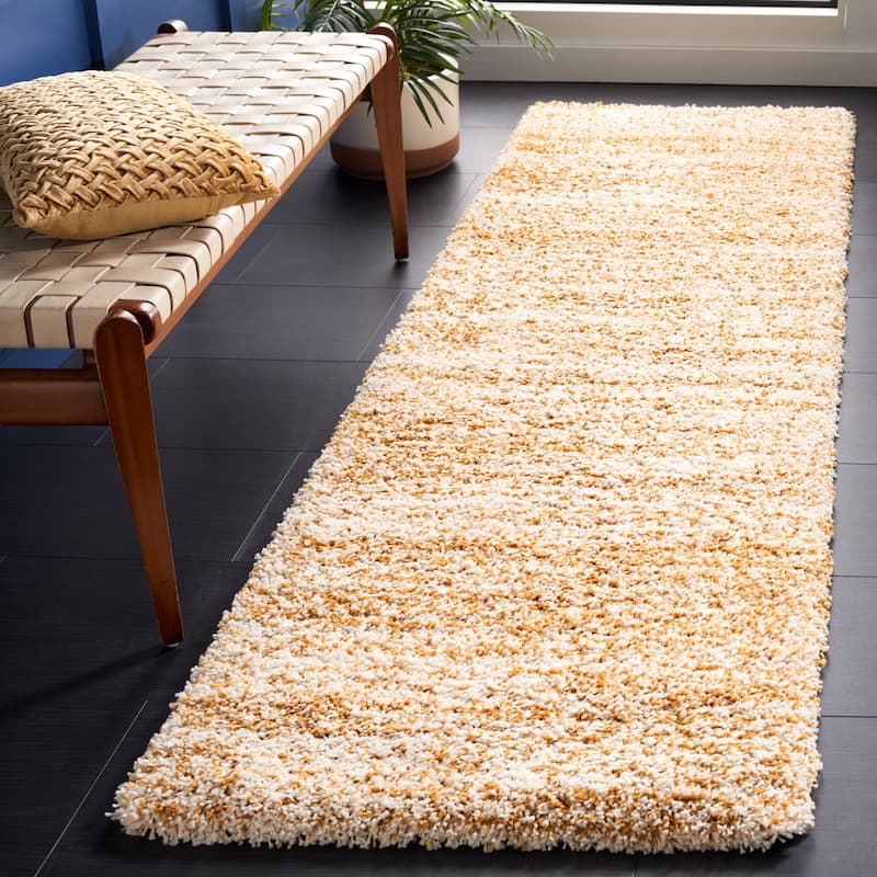 SAFAVIEH Hudson Shag Justine Modern 2-inch Thick Rug - 2'3" x 8' Runner - Ivory/Gold - Runner