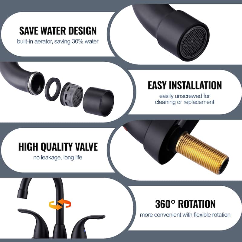 WOWOW 4 in. Centerset Double Handle High Arc Bathroom Faucet